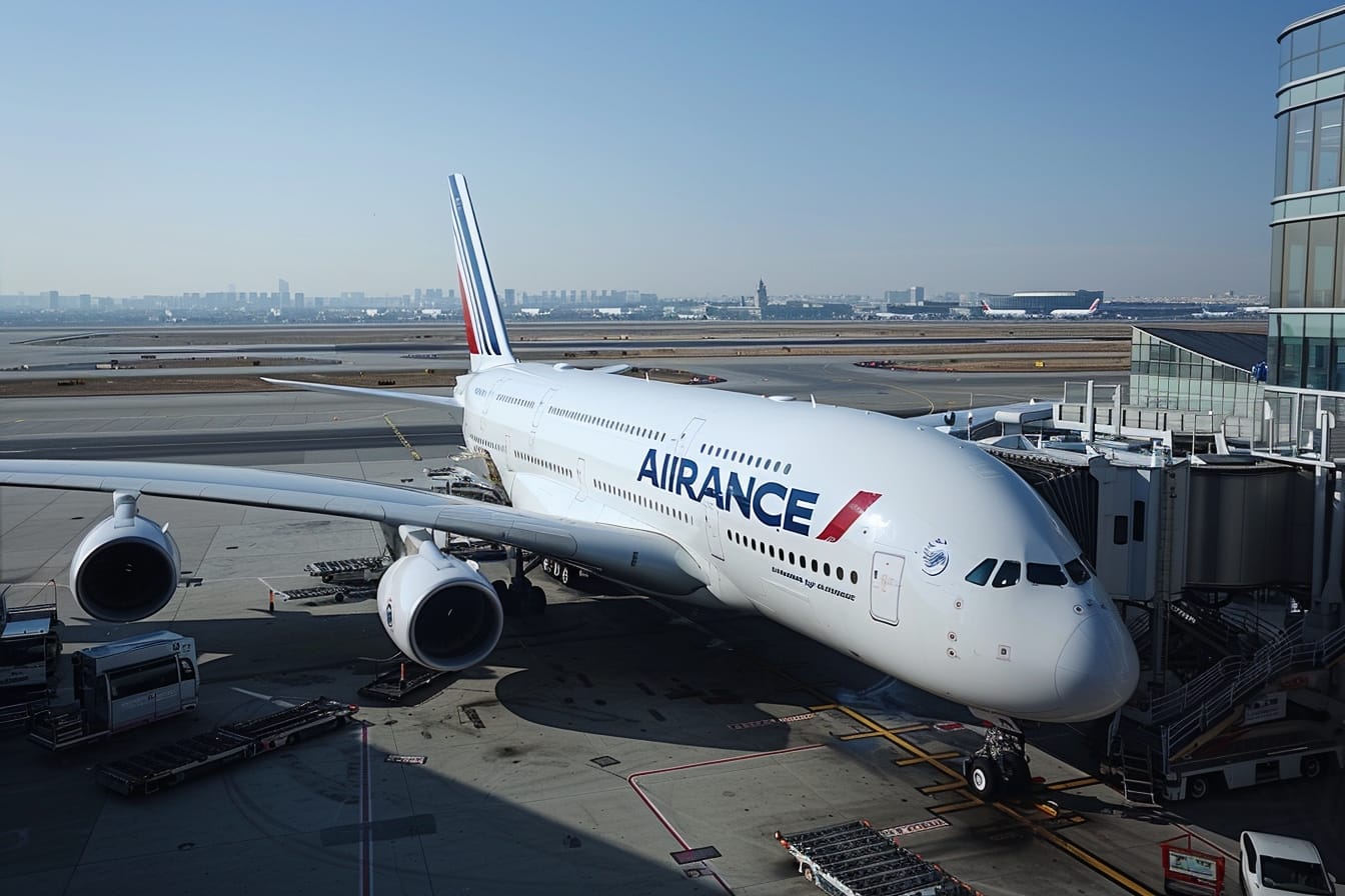 A380 airplane flying over Paris heading to New York
Take-off of an A380 to New York from Paris